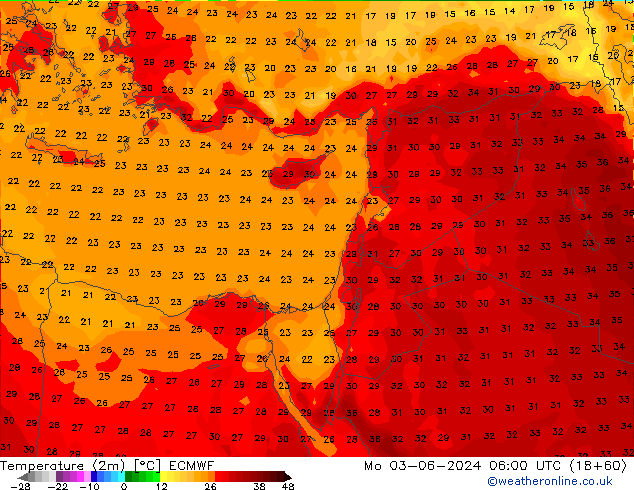 карта температуры ECMWF пн 03.06.2024 06 UTC