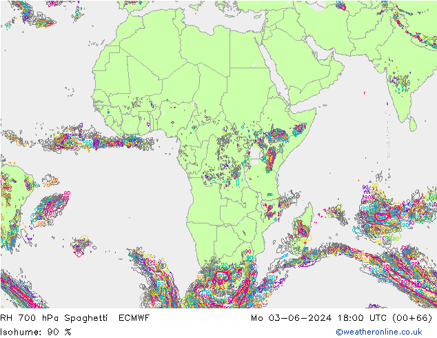 RH 700 hPa Spaghetti ECMWF lun 03.06.2024 18 UTC