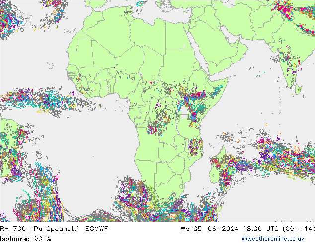 700 hPa Nispi Nem Spaghetti ECMWF Çar 05.06.2024 18 UTC