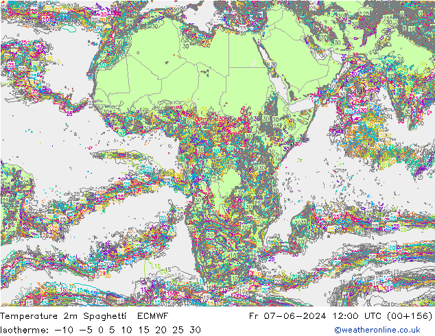 карта температуры Spaghetti ECMWF пт 07.06.2024 12 UTC