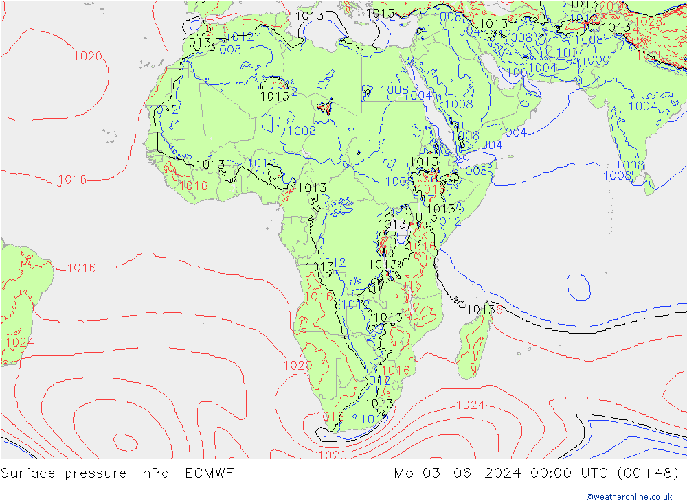 Pressione al suolo ECMWF lun 03.06.2024 00 UTC