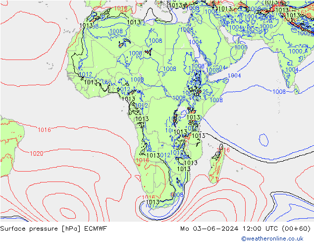 Atmosférický tlak ECMWF Po 03.06.2024 12 UTC