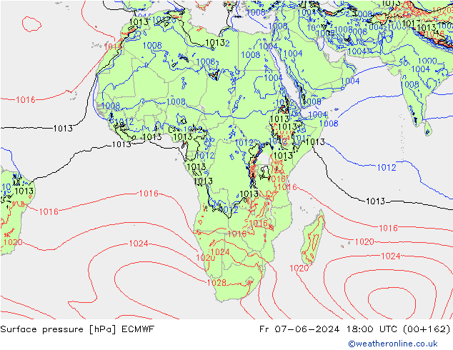 pressão do solo ECMWF Sex 07.06.2024 18 UTC