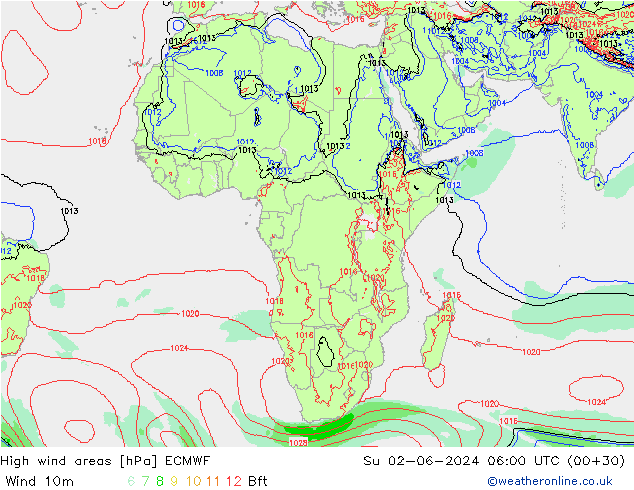 High wind areas ECMWF dom 02.06.2024 06 UTC