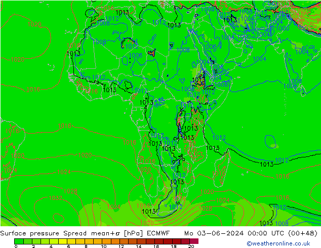 pressão do solo Spread ECMWF Seg 03.06.2024 00 UTC