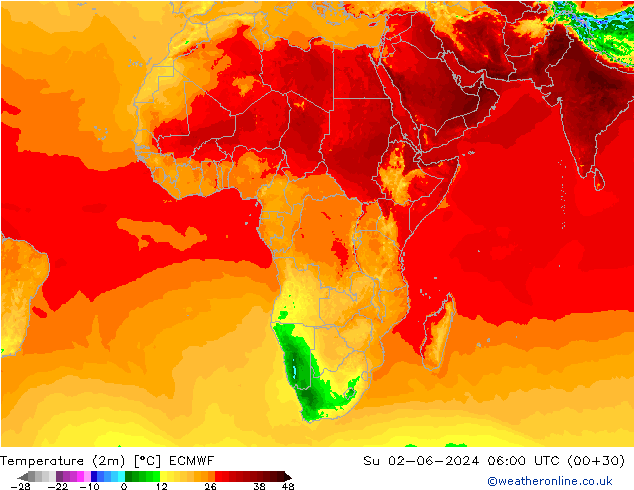 Temperature (2m) ECMWF Ne 02.06.2024 06 UTC