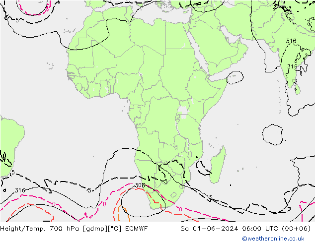 Hoogte/Temp. 700 hPa ECMWF za 01.06.2024 06 UTC