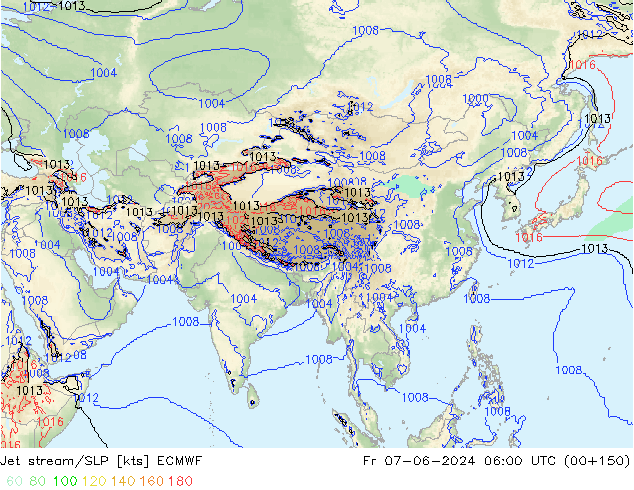 джет/приземное давление ECMWF пт 07.06.2024 06 UTC