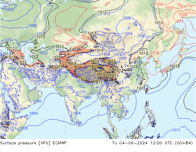 Atmosférický tlak ECMWF Út 04.06.2024 12 UTC