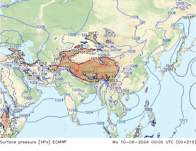 Presión superficial ECMWF lun 10.06.2024 00 UTC