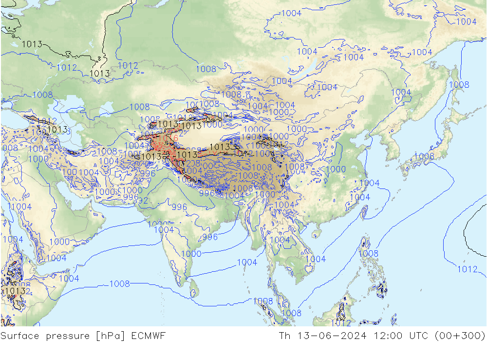 ciśnienie ECMWF czw. 13.06.2024 12 UTC