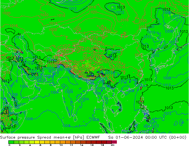 Atmosférický tlak Spread ECMWF So 01.06.2024 00 UTC