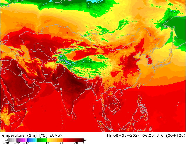 Temperature (2m) ECMWF Th 06.06.2024 06 UTC