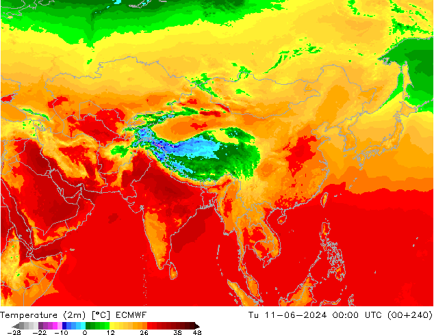 Temperature (2m) ECMWF Tu 11.06.2024 00 UTC