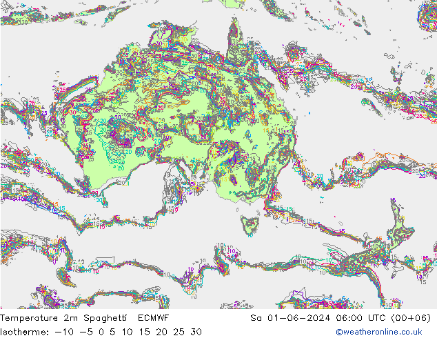 Temperature 2m Spaghetti ECMWF Sa 01.06.2024 06 UTC