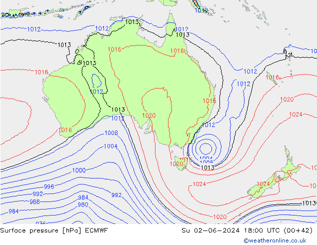 Presión superficial ECMWF dom 02.06.2024 18 UTC