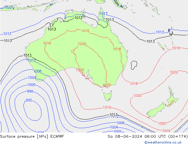 Surface pressure ECMWF Sa 08.06.2024 06 UTC