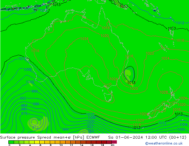 Surface pressure Spread ECMWF Sa 01.06.2024 12 UTC