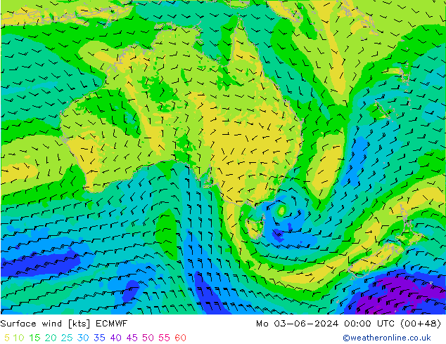 Surface wind ECMWF Mo 03.06.2024 00 UTC