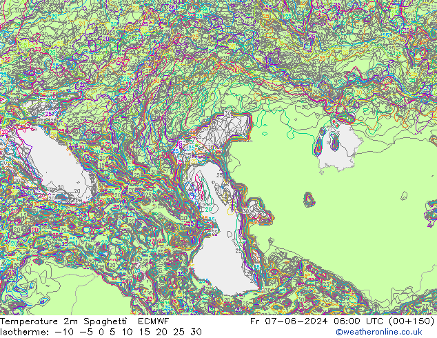 Temperature 2m Spaghetti ECMWF Fr 07.06.2024 06 UTC