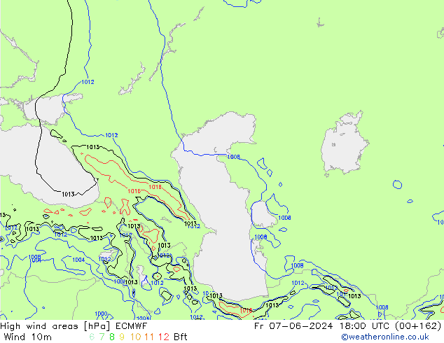 High wind areas ECMWF  07.06.2024 18 UTC