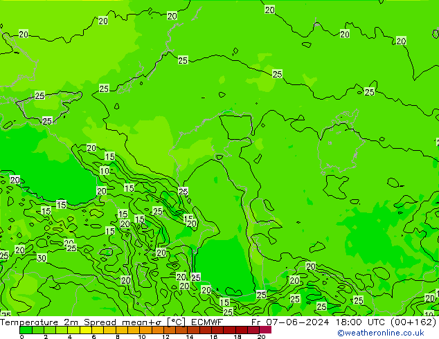 Temperature 2m Spread ECMWF Fr 07.06.2024 18 UTC