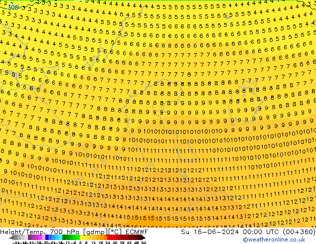 Yükseklik/Sıc. 700 hPa ECMWF Paz 16.06.2024 00 UTC