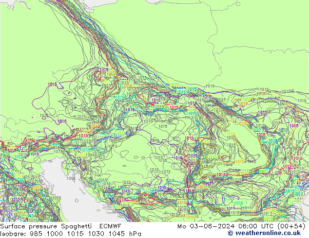 Surface pressure Spaghetti ECMWF Mo 03.06.2024 06 UTC