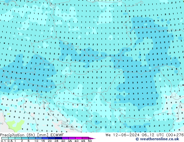 Precipitation (6h) ECMWF We 12.06.2024 12 UTC