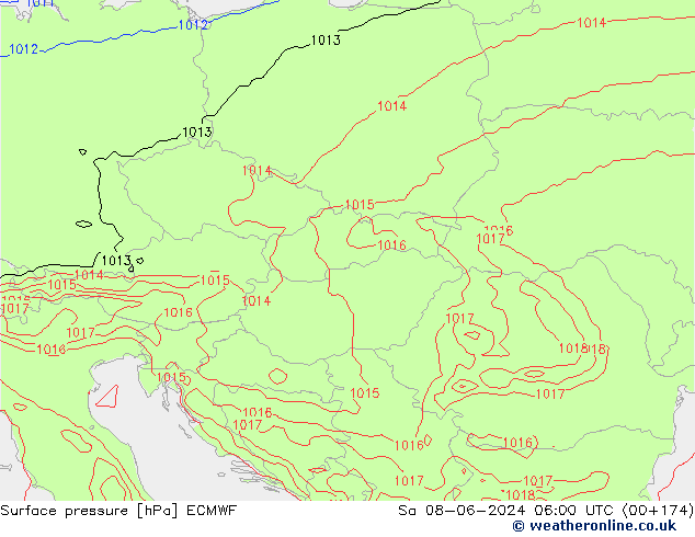 Surface pressure ECMWF Sa 08.06.2024 06 UTC