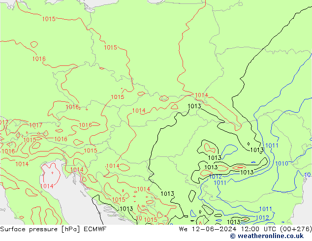 Atmosférický tlak ECMWF St 12.06.2024 12 UTC