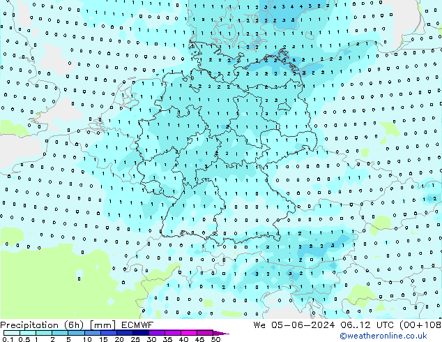 Precipitation (6h) ECMWF We 05.06.2024 12 UTC