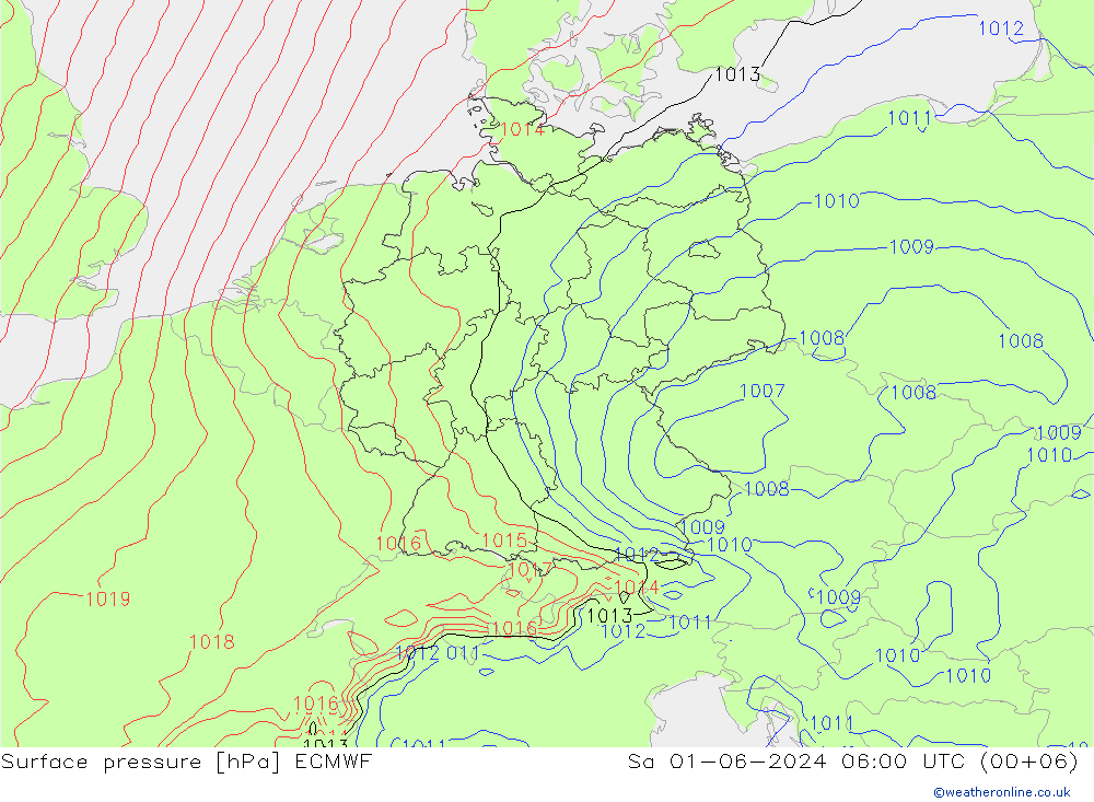 Bodendruck ECMWF Sa 01.06.2024 06 UTC