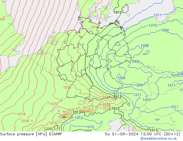 Surface pressure ECMWF Sa 01.06.2024 12 UTC