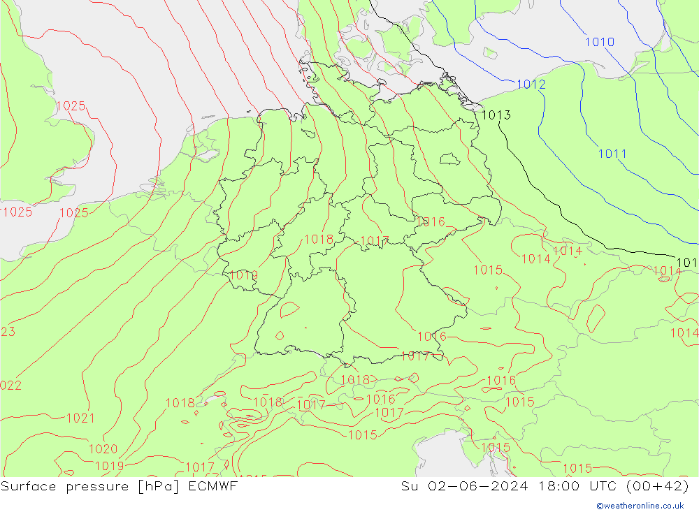 Atmosférický tlak ECMWF Ne 02.06.2024 18 UTC