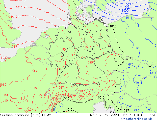 pressão do solo ECMWF Seg 03.06.2024 18 UTC