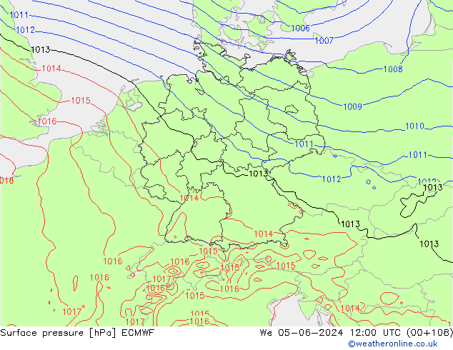 Atmosférický tlak ECMWF St 05.06.2024 12 UTC