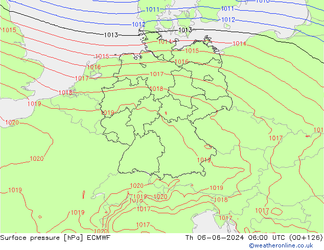 Atmosférický tlak ECMWF Čt 06.06.2024 06 UTC