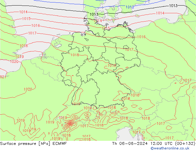 Atmosférický tlak ECMWF Čt 06.06.2024 12 UTC