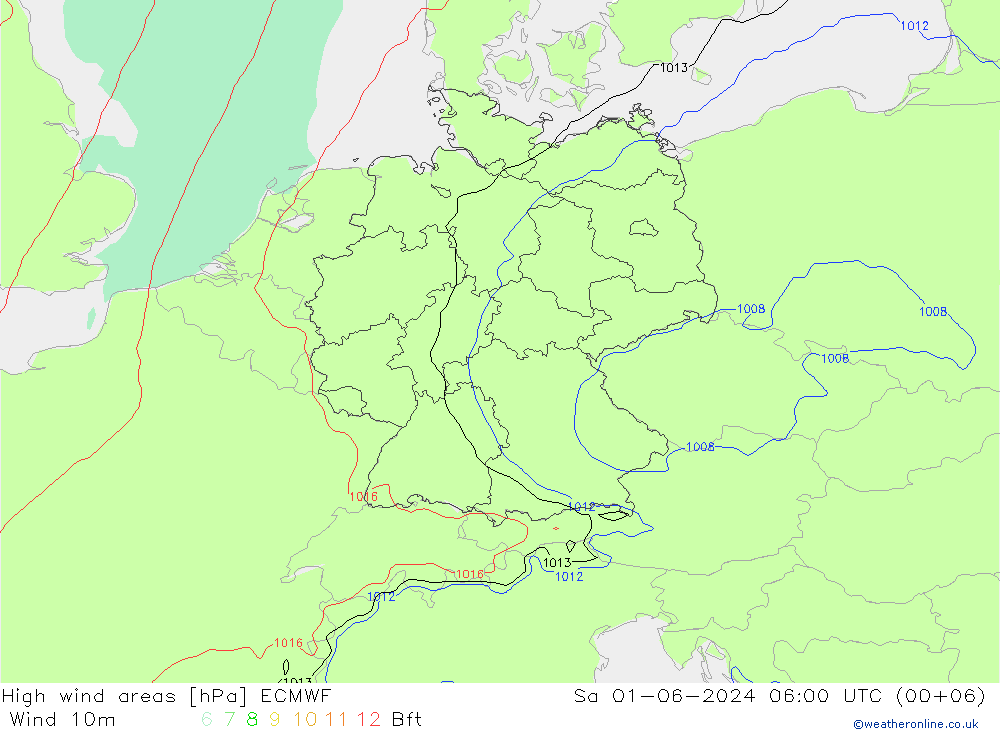 High wind areas ECMWF сб 01.06.2024 06 UTC