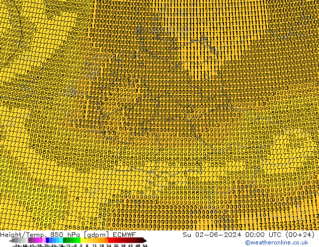 Height/Temp. 850 hPa ECMWF So 02.06.2024 00 UTC