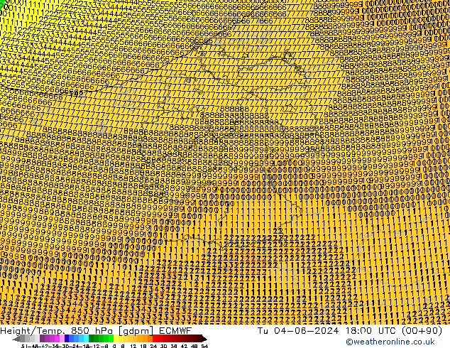 Height/Temp. 850 hPa ECMWF Di 04.06.2024 18 UTC