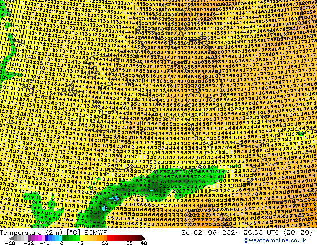 Temperaturkarte (2m) ECMWF So 02.06.2024 06 UTC