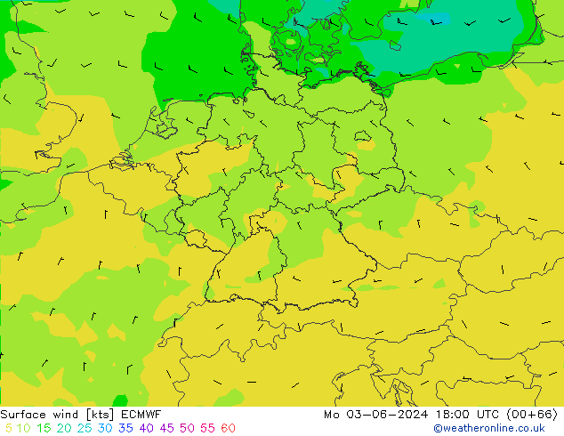 Surface wind ECMWF Po 03.06.2024 18 UTC