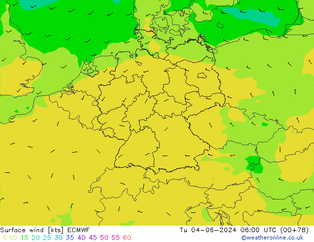 Vento 10 m ECMWF mar 04.06.2024 06 UTC