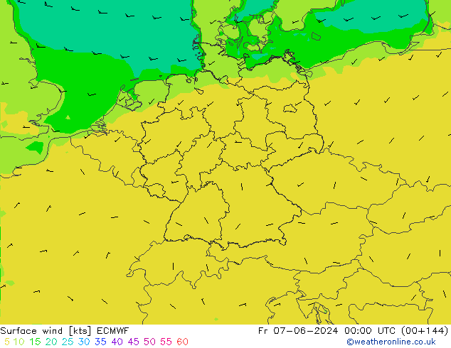 Viento 10 m ECMWF vie 07.06.2024 00 UTC