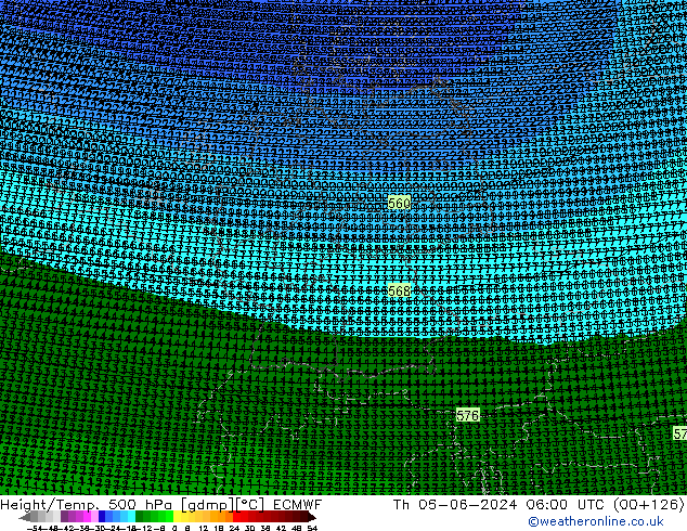 Height/Temp. 500 hPa ECMWF Čt 06.06.2024 06 UTC