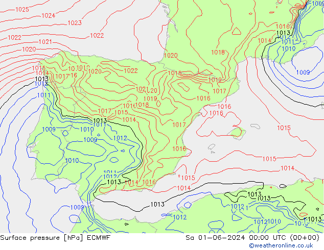 Pressione al suolo ECMWF sab 01.06.2024 00 UTC