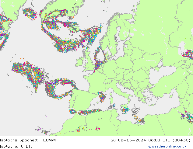 Isotachen Spaghetti ECMWF So 02.06.2024 06 UTC