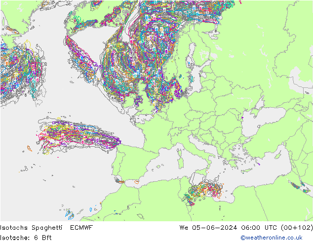 Eşrüzgar Hızları Spaghetti ECMWF Çar 05.06.2024 06 UTC